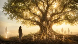 Albero genealogico simbolico con antenati e membri esclusi del sistema familiare