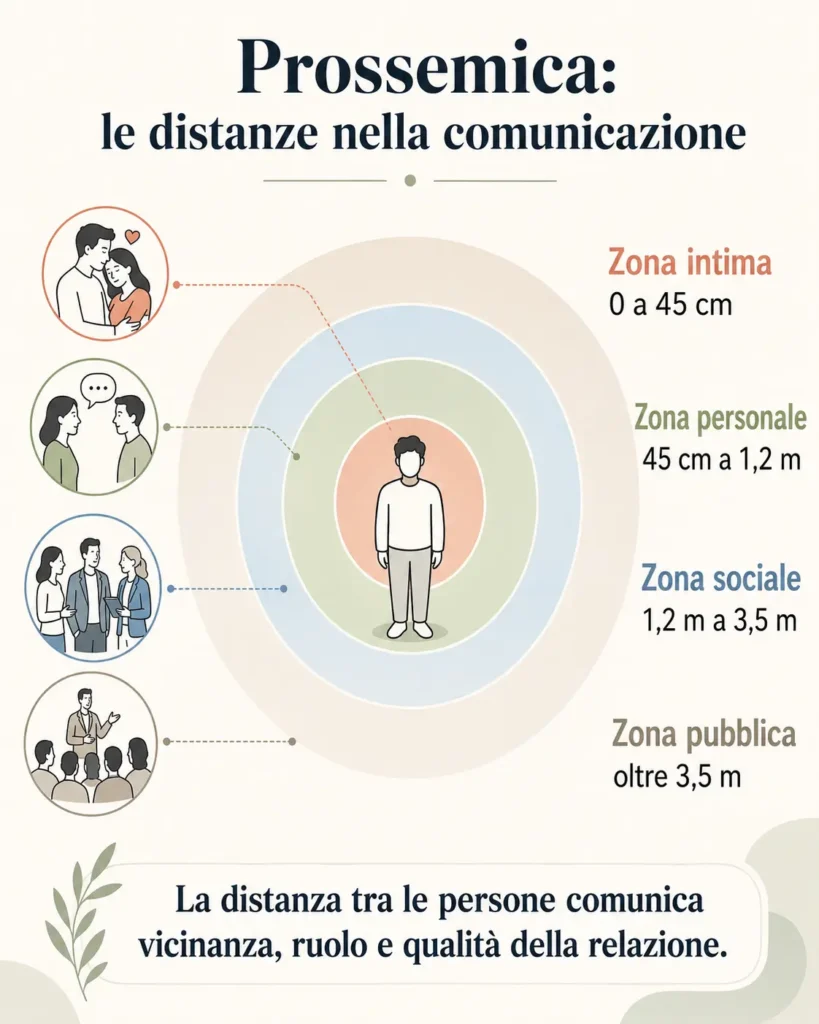Diagramma della prossemica con le distanze nella comunicazione non verbale